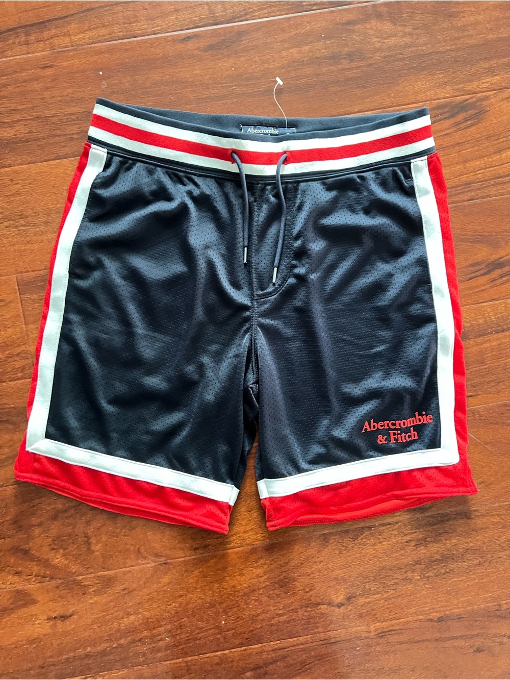 Abercrombie & Fitch Men's Mesh Navy Blue and Red Athletic Shorts